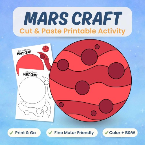 Mars craft printable for kids planet science activity bundle cover image