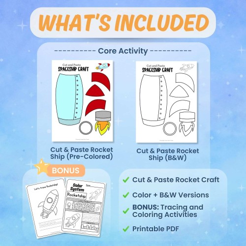 Printable rocket ship craft worksheets coloring pages space activity bundle preview