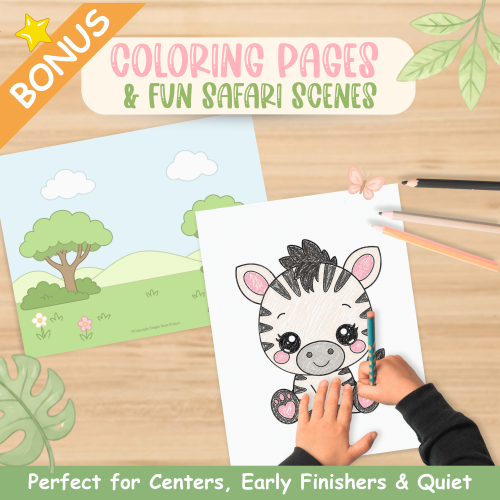 Printable baby zebra activity pack with cut and paste crafts, coloring sheets, and preschool learning activities.