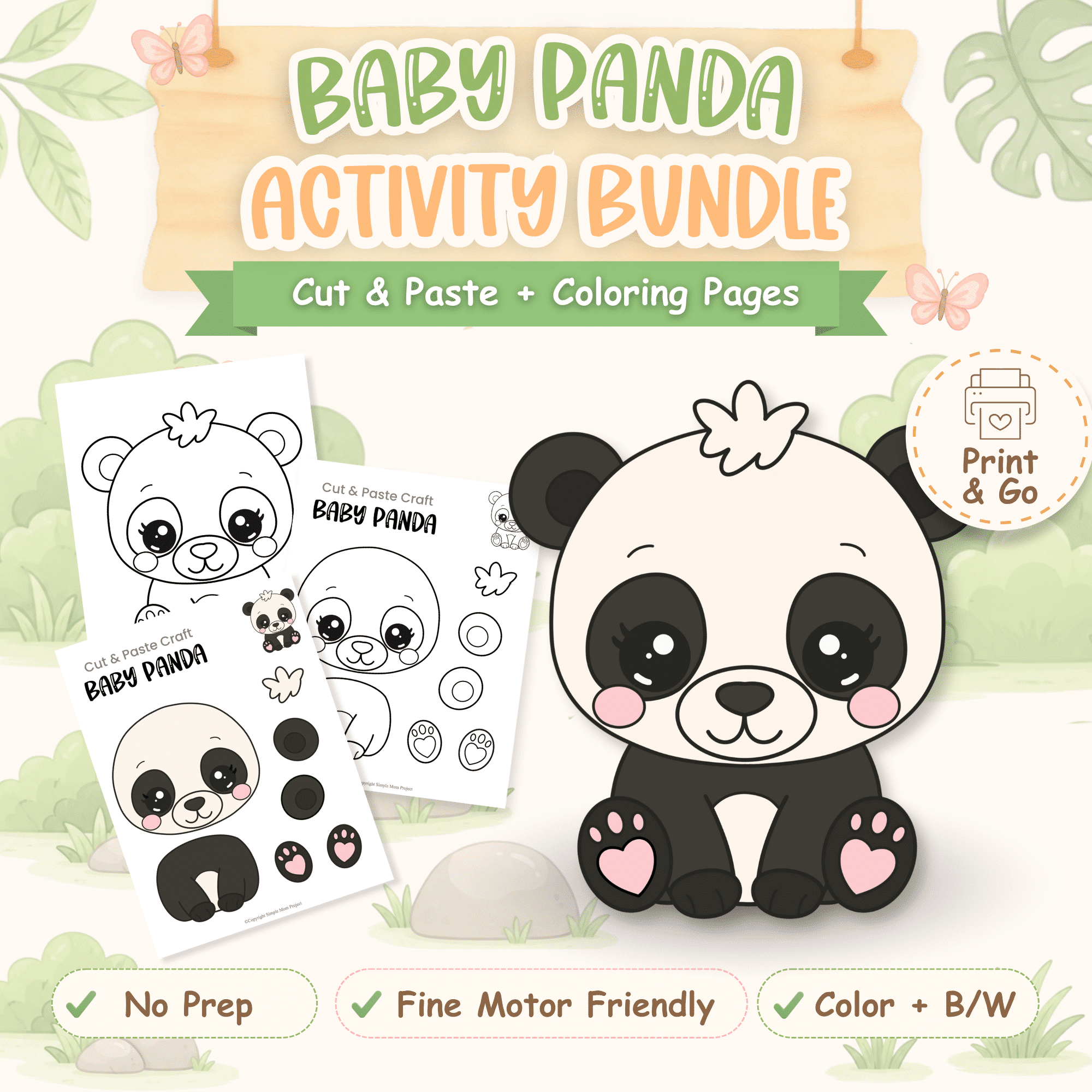 Baby panda cut and paste craft printable for preschool