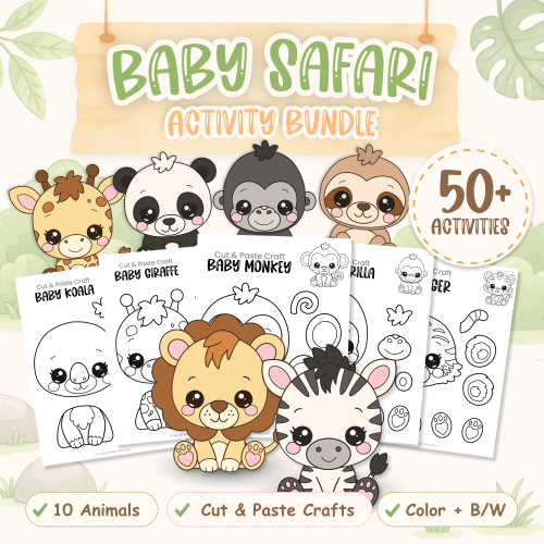 Baby Safari Activity Bundle with printable preschool animal crafts