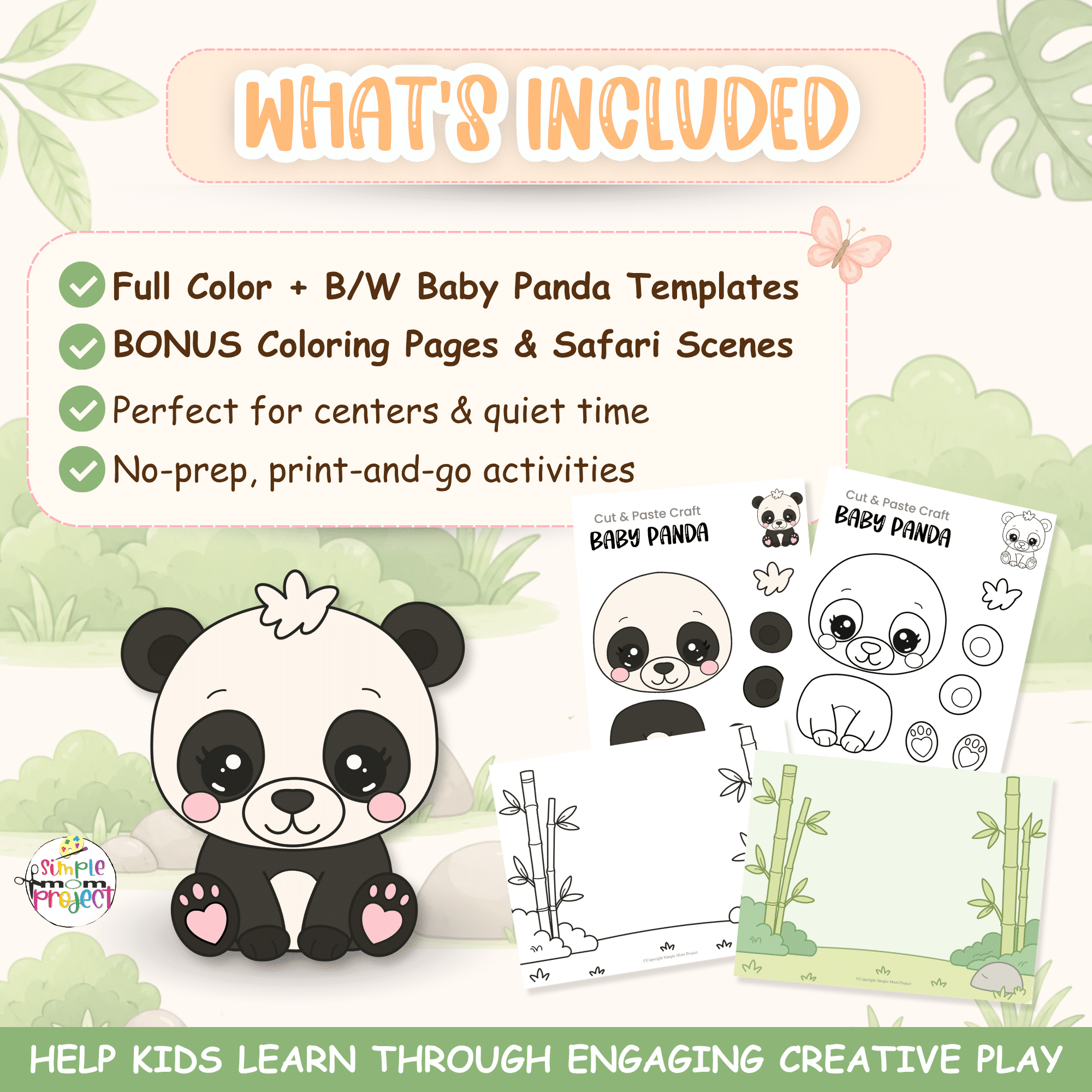 Printable baby panda animal craft activity
