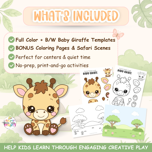Printable baby giraffe safari animal craft activity