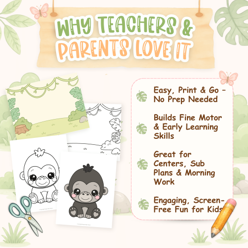 Baby gorilla fine motor activity for kindergarten