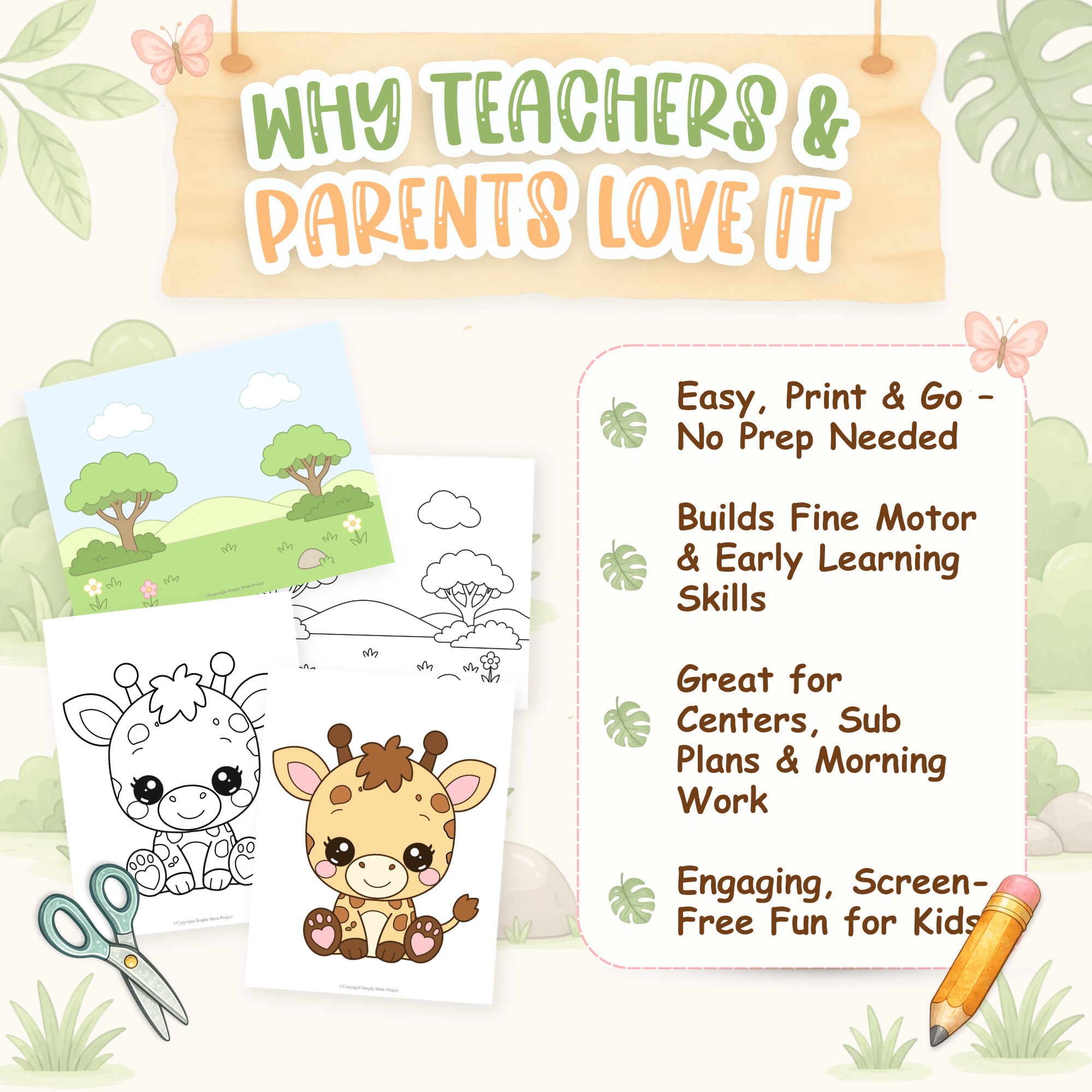 Baby giraffe fine motor activity for kindergarten