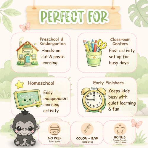 Gorilla cut and paste worksheet for kids