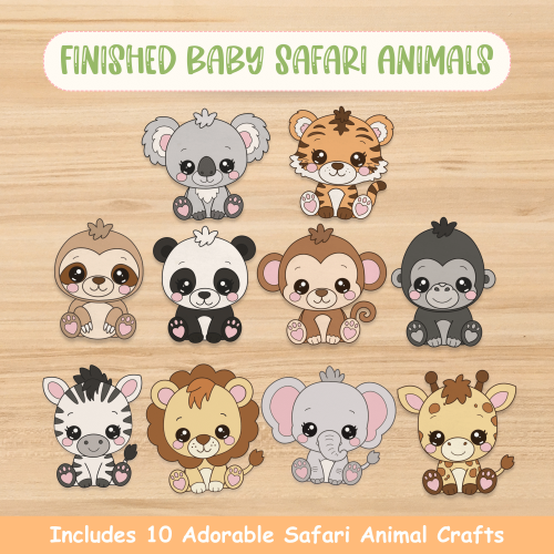 Printable safari animal activities with baby lion, zebra, giraffe, and more