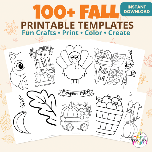 Printable fall template bundle with over 100 fall-themed templates for preschool and kindergarten crafts